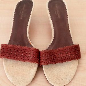 Isaac Mizrahi Brown Leather Slide Sandals/High Heeled Sandals/Slide Sandals